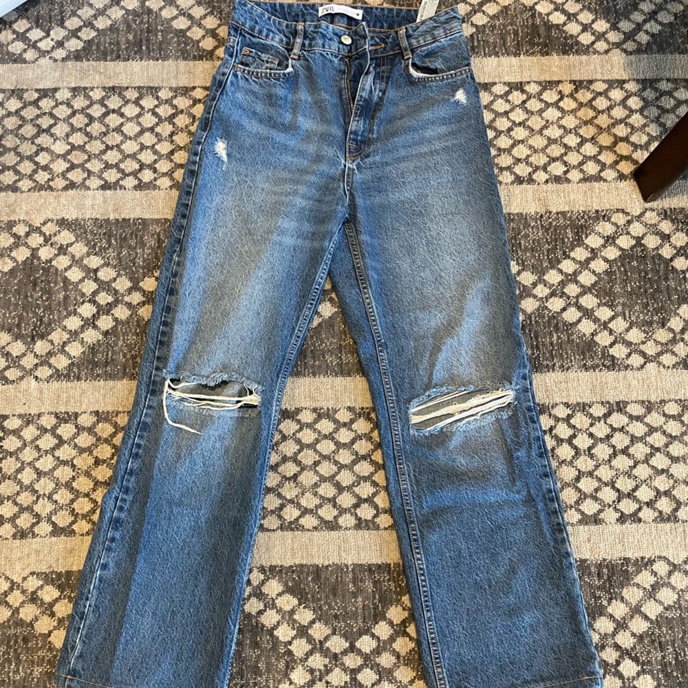 Zara High Waisted Distressed Jeans